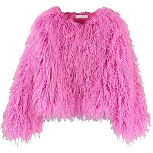 Fluffy Pink Faux Fur Coat Women’s Shaggy Jacket Long Sleeve Warm Winter Outwear